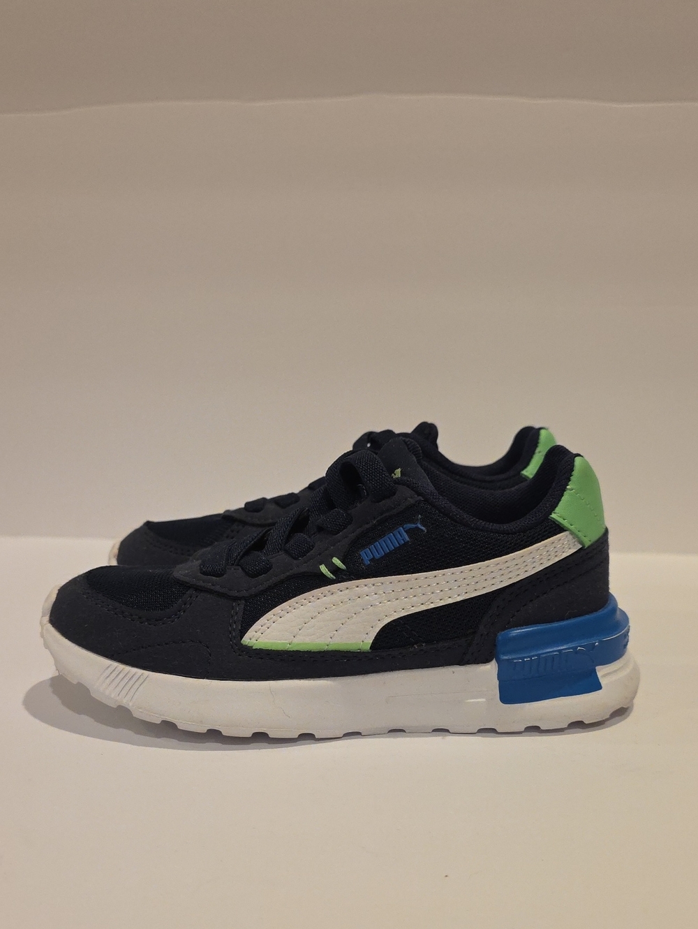 Puma Kids Black & Cream Low-Top Sneakers with Lime Accents